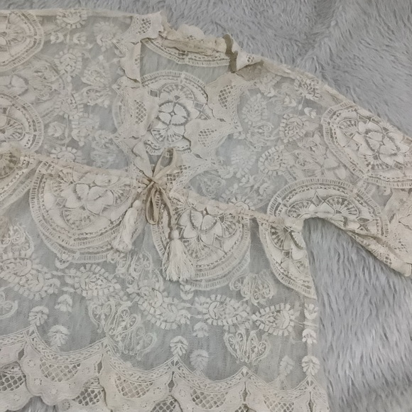 Jens pirate booty women’s cream floral lace boho top size small - Picture 6 of 11
